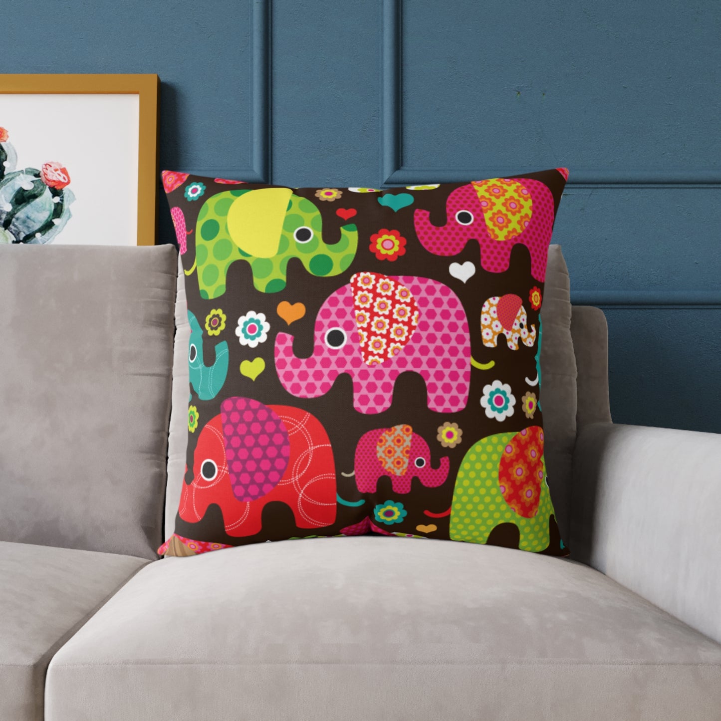 Colorful Elephant Square Throw Pillow