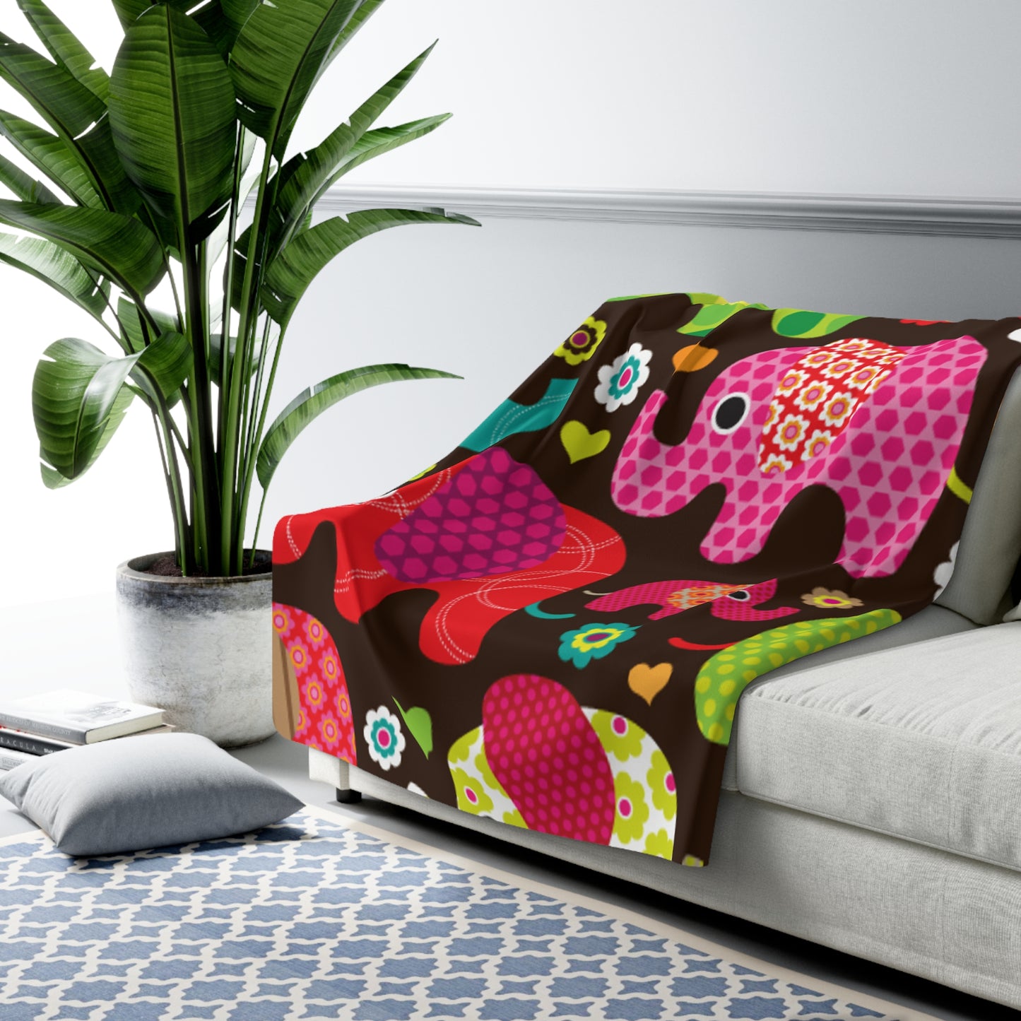 Colorful Elephant Sherpa Fleece Blanket | Soft Kids Throw & Nursery Decor