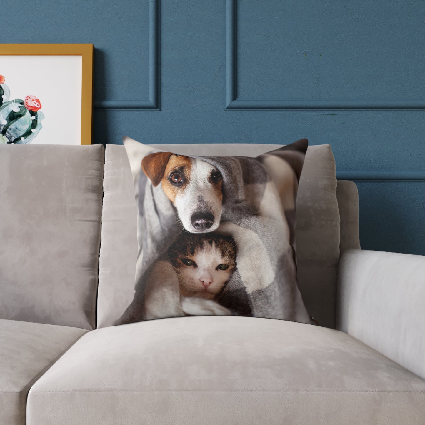 Square Pillow - Cozy Dog and Cat Design for Pet Lovers | Animal Decor, Home Gift, Living Room Accents
