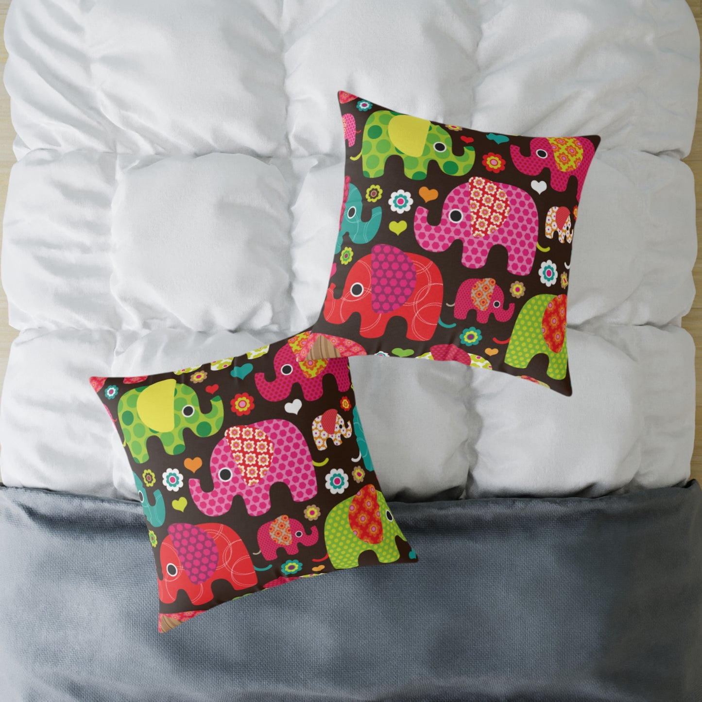 Colorful Elephant Square Throw Pillow