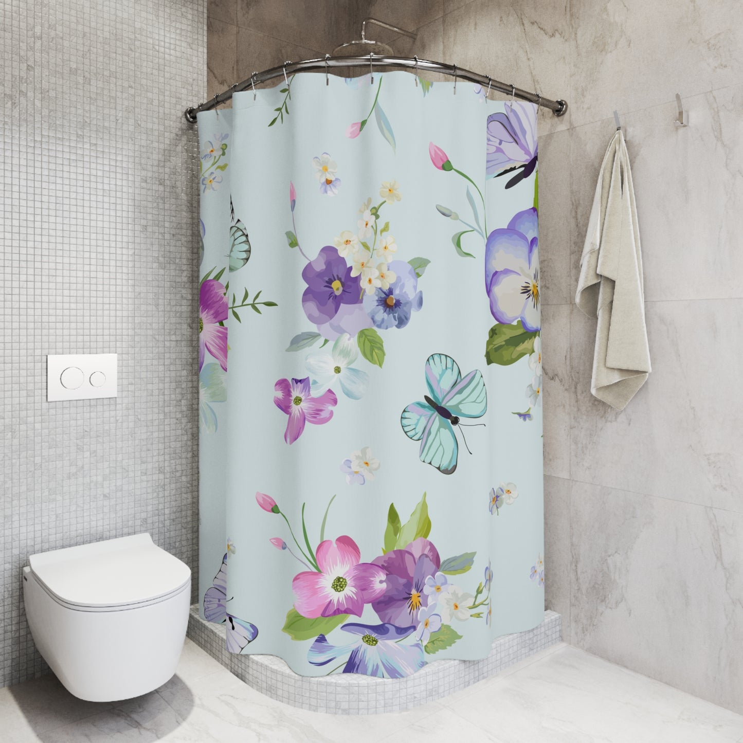 Floral Shower Curtain, Vibrant Bathroom Decor, Butterfly Design, Boho Bathroom, Nature-Inspired Home Accessories, Gift for Nature Lovers