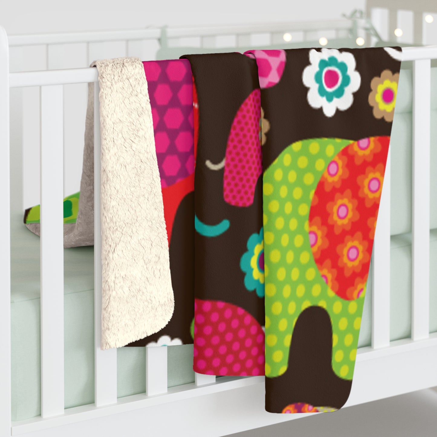 Colorful Elephant Sherpa Fleece Blanket | Soft Kids Throw & Nursery Decor