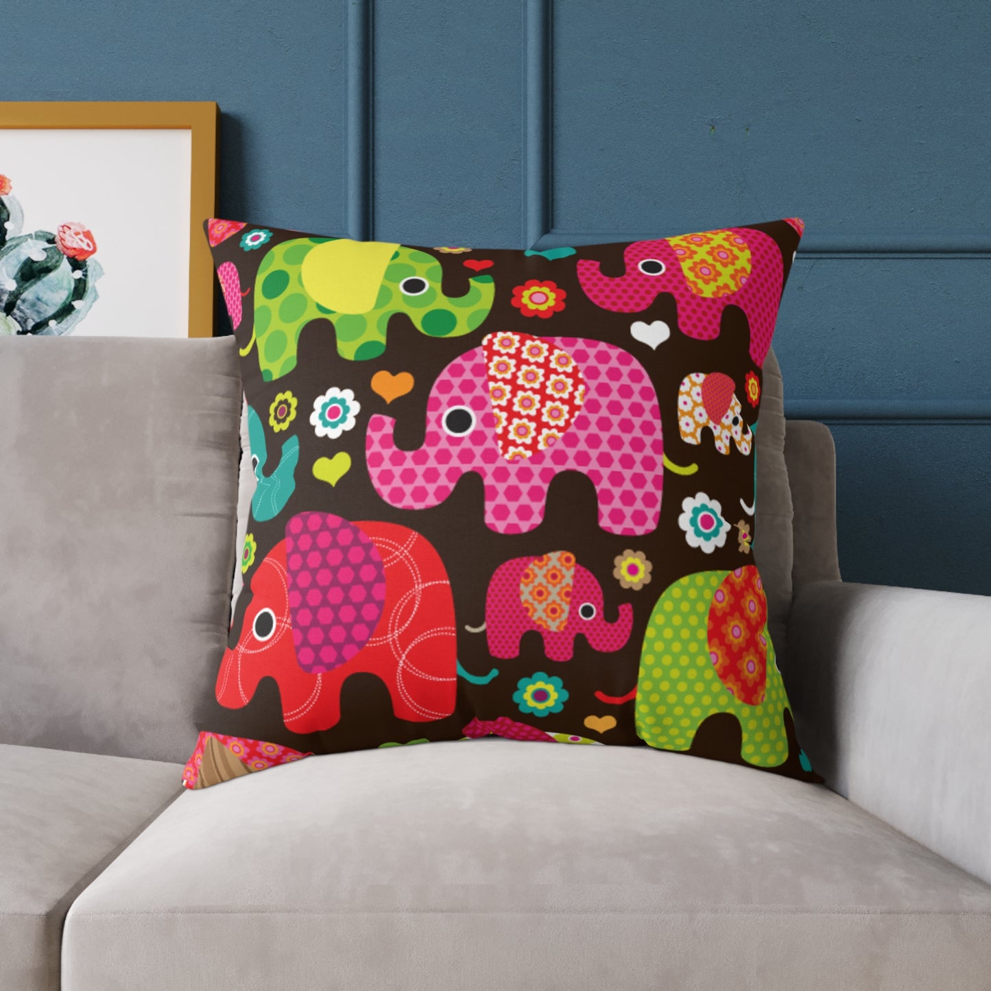 Colorful Elephant Square Throw Pillow