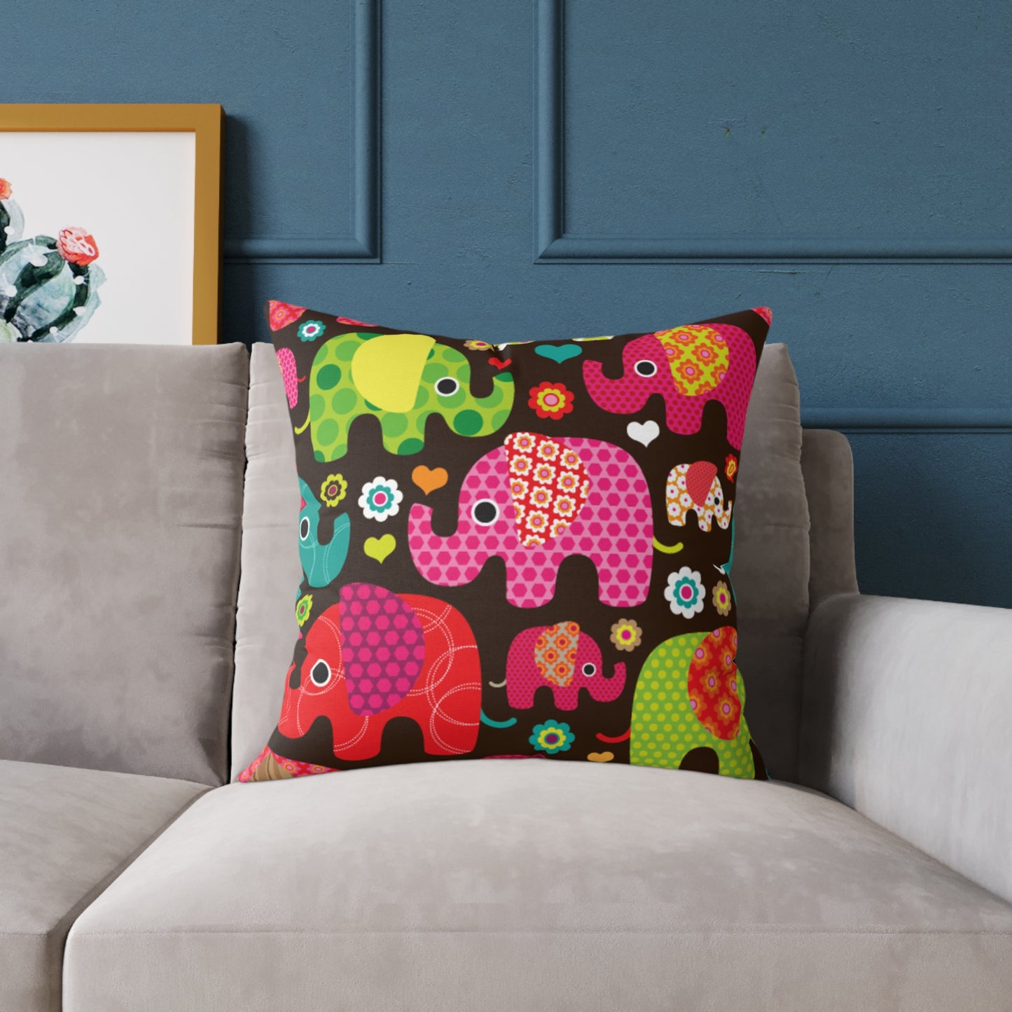 Colorful Elephant Square Throw Pillow