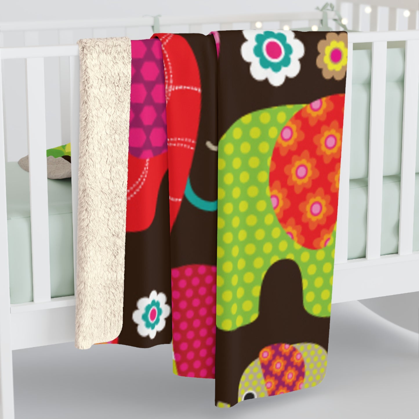 Colorful Elephant Sherpa Fleece Blanket | Soft Kids Throw & Nursery Decor
