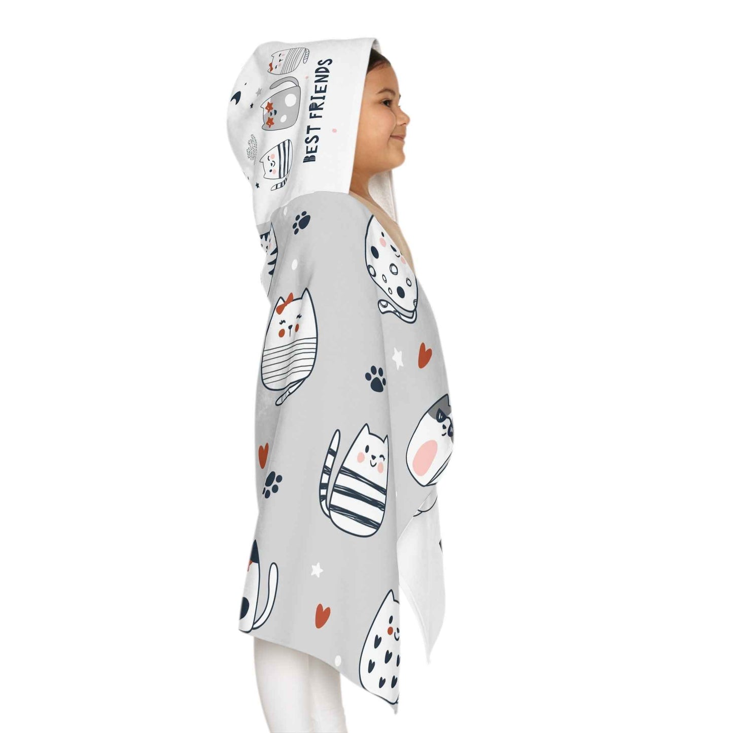 Cozy Cat-Themed Youth Hooded Towel | Best Friends Gift for Kids, Fun Bath Time Accessory, Pool Day, Beach Towel