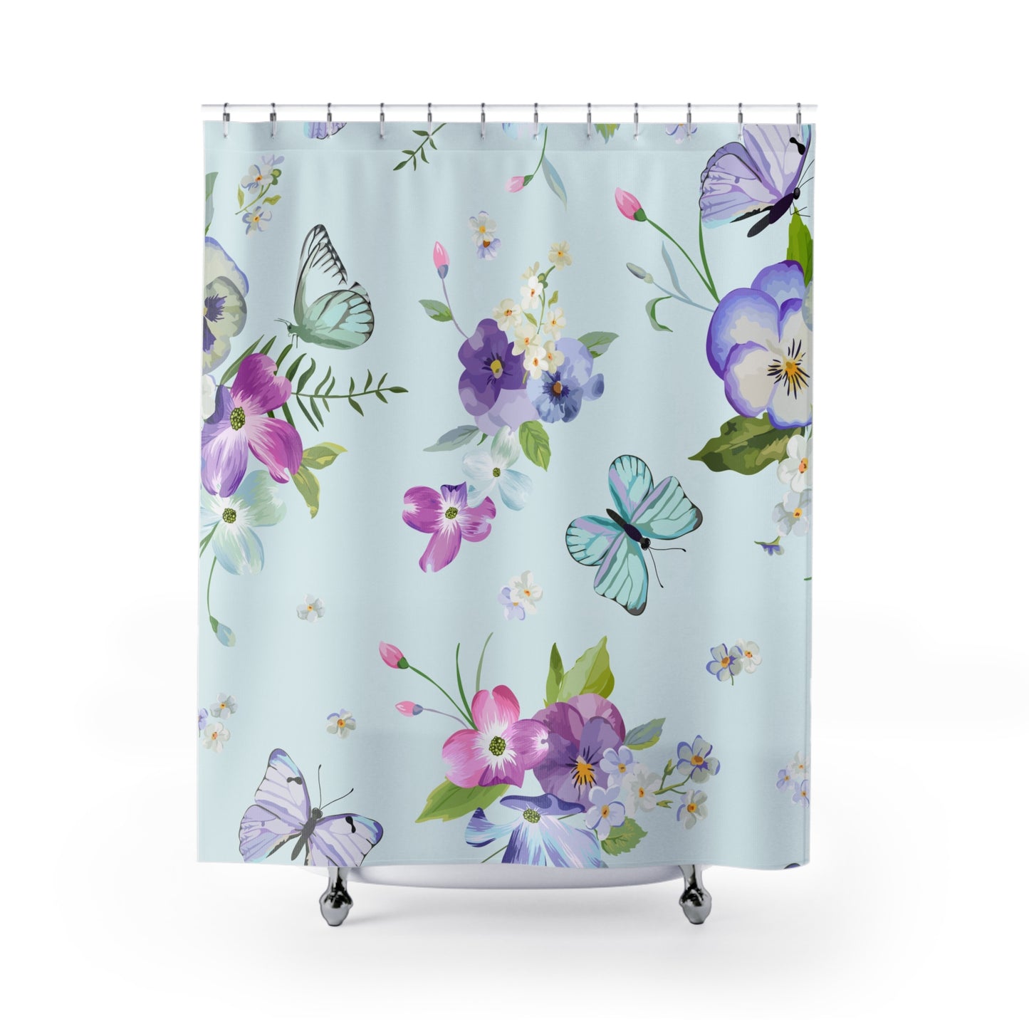 Floral Shower Curtain, Vibrant Bathroom Decor, Butterfly Design, Boho Bathroom, Nature-Inspired Home Accessories, Gift for Nature Lovers