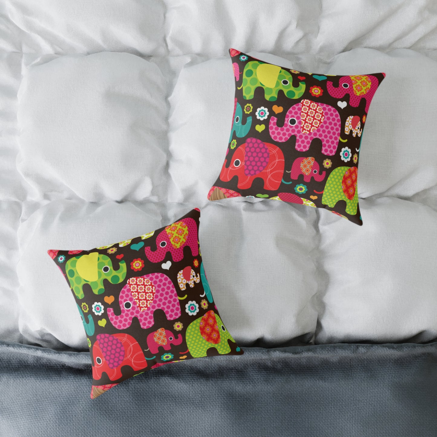 Colorful Elephant Square Throw Pillow