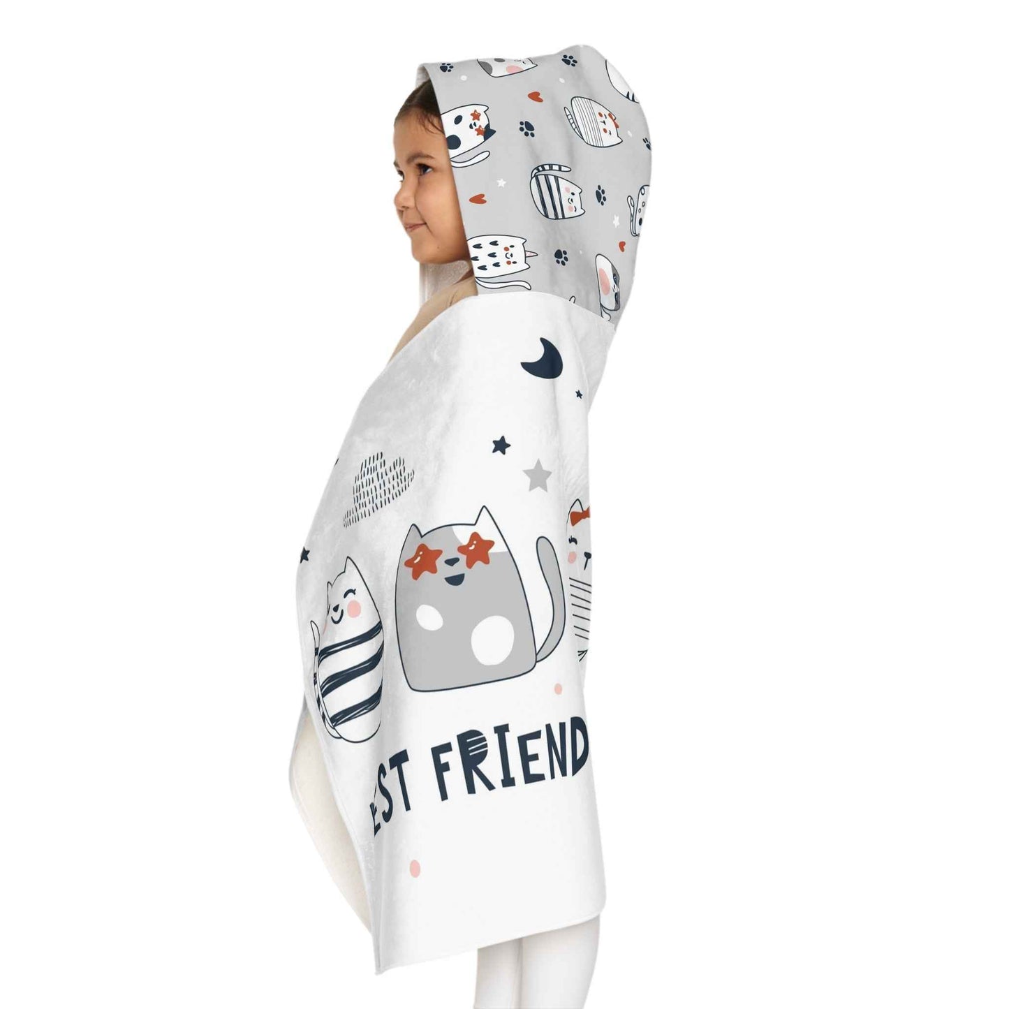 Cozy Cat-Themed Youth Hooded Towel | Best Friends Gift for Kids, Fun Bath Time Accessory, Pool Day, Beach Towel