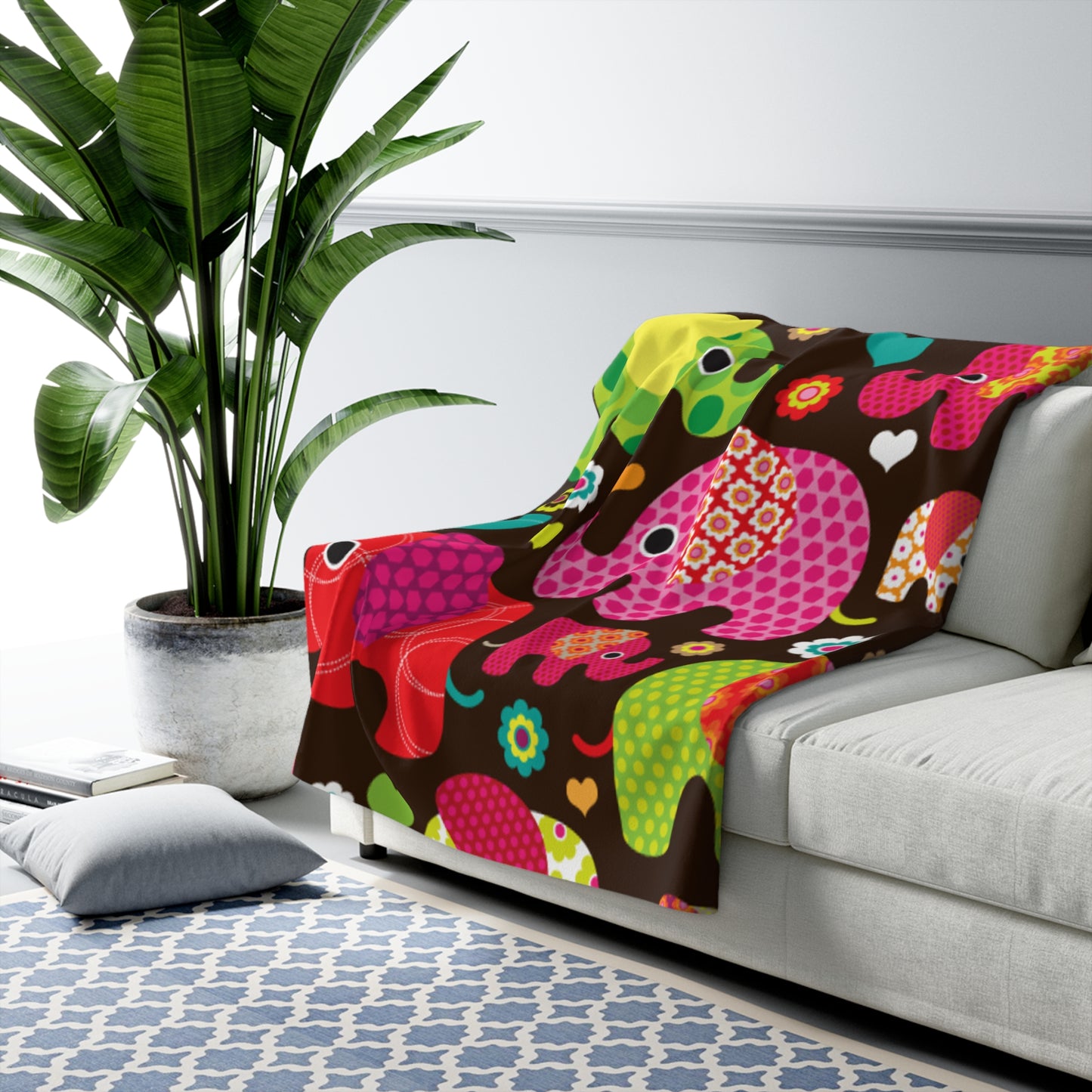 Colorful Elephant Sherpa Fleece Blanket | Soft Kids Throw & Nursery Decor