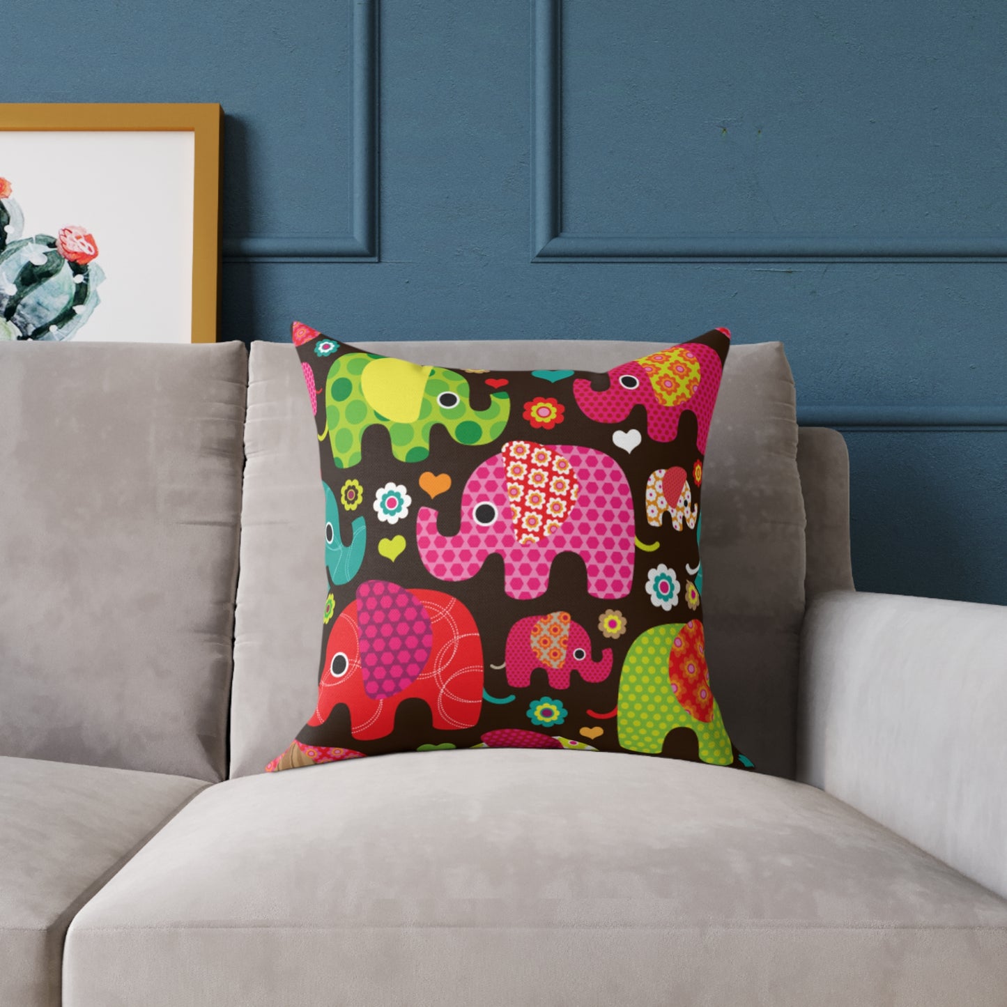 Colorful Elephant Square Throw Pillow