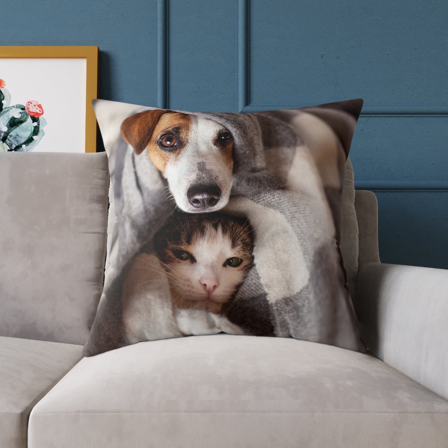 Square Pillow - Cozy Dog and Cat Design for Pet Lovers | Animal Decor, Home Gift, Living Room Accents