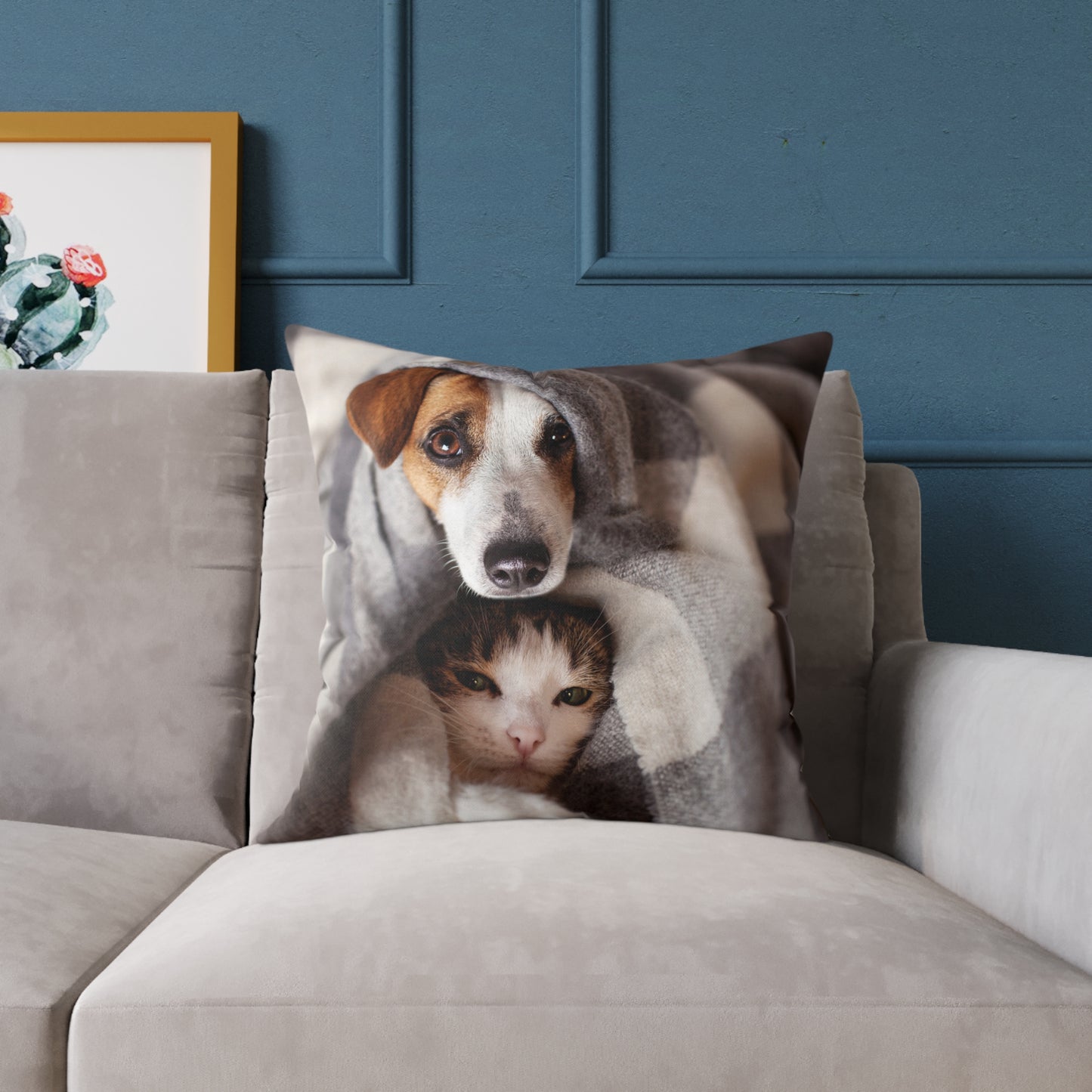 Square Pillow - Cozy Dog and Cat Design for Pet Lovers | Animal Decor, Home Gift, Living Room Accents