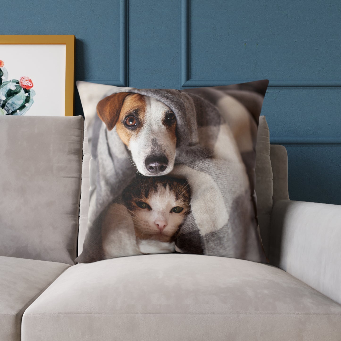 Square Pillow - Cozy Dog and Cat Design for Pet Lovers | Animal Decor, Home Gift, Living Room Accents