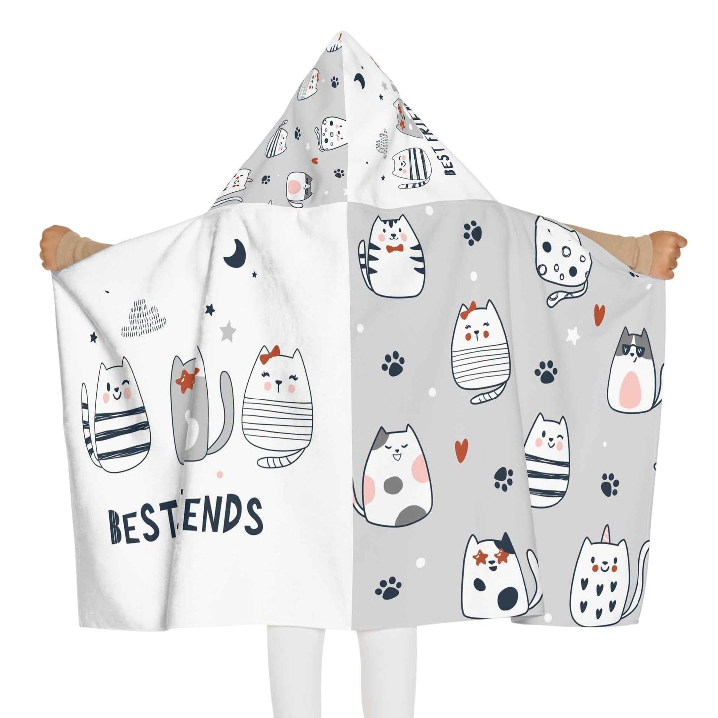 Cozy Cat-Themed Youth Hooded Towel | Best Friends Gift for Kids, Fun Bath Time Accessory, Pool Day, Beach Towel