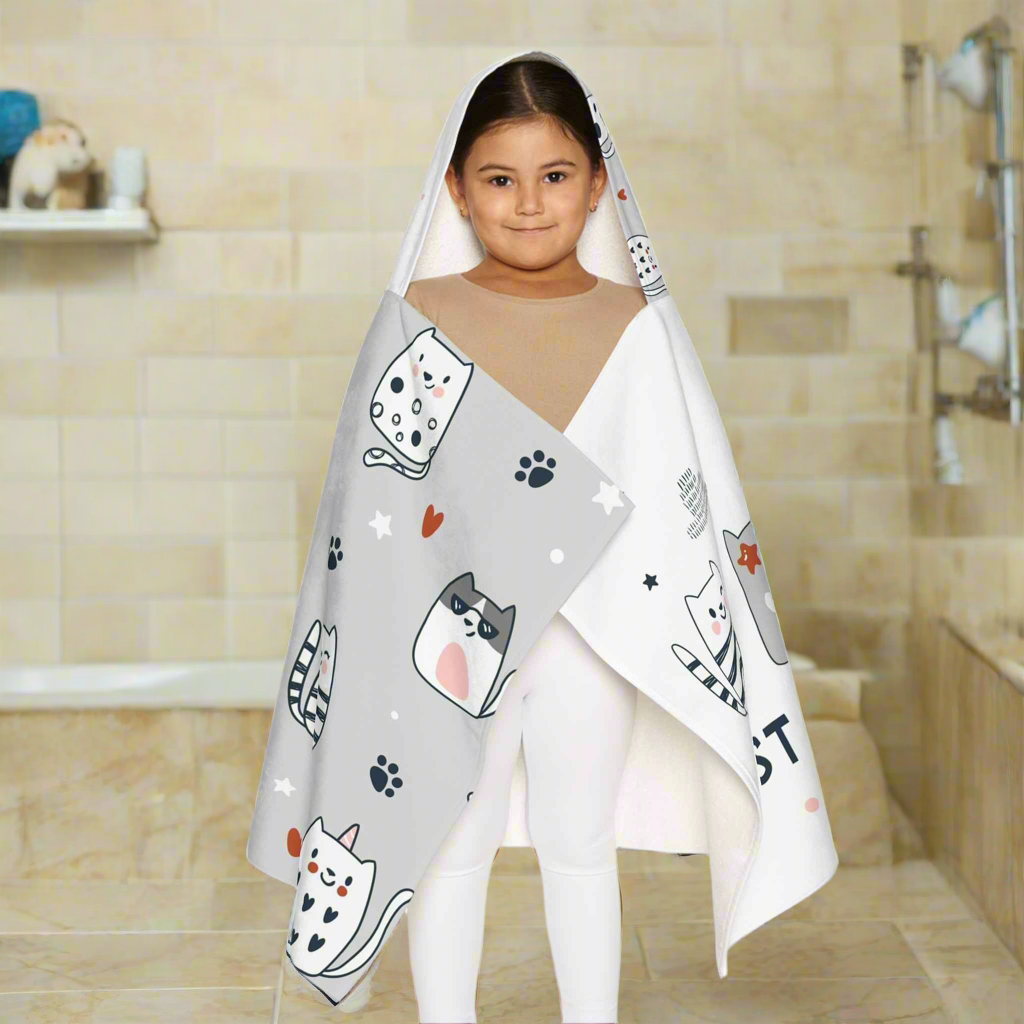 Cozy Cat-Themed Youth Hooded Towel | Best Friends Gift for Kids, Fun Bath Time Accessory, Pool Day, Beach Towel