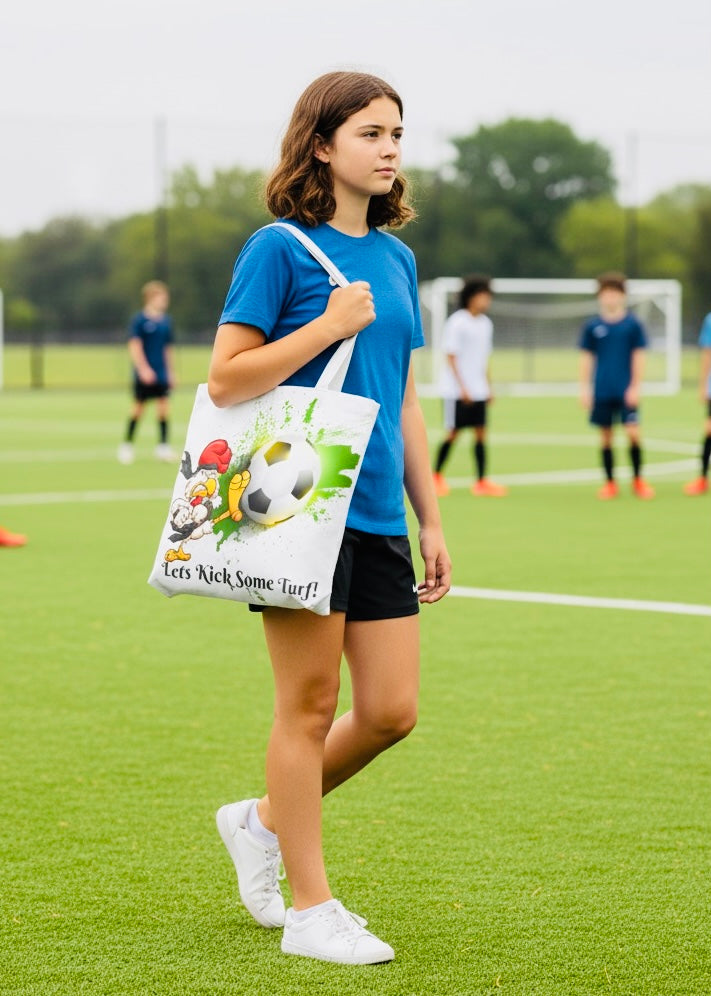 Soccer Tote Bag for Kids - Lets Kick Some Turf, Funny Sports Accessory