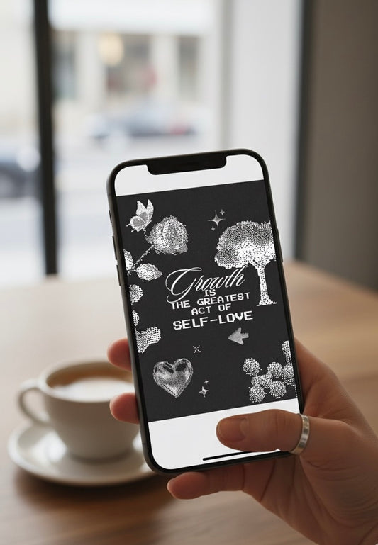 Pixel Art Self-Love Growth Quote Digital Download | Retro 'Growth is the Greatest Act of Self-Love' Wallpaper & Printable Wall Art