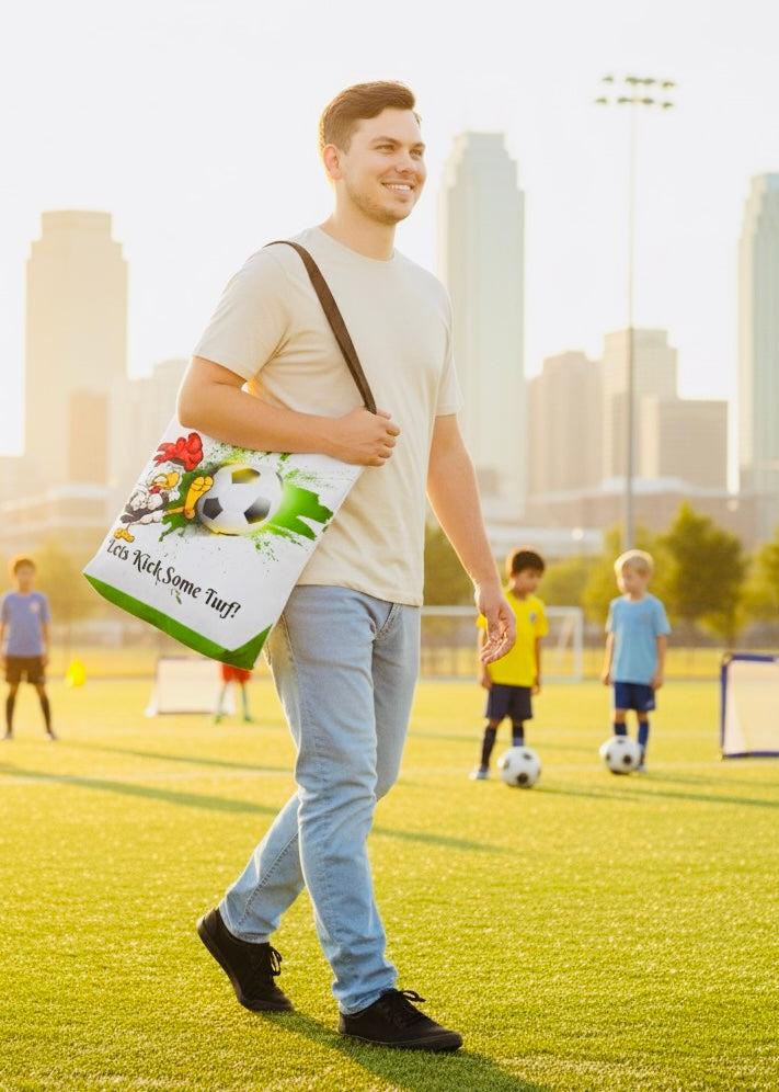 Soccer Tote Bag for Kids - Lets Kick Some Turf, Funny Sports Accessory