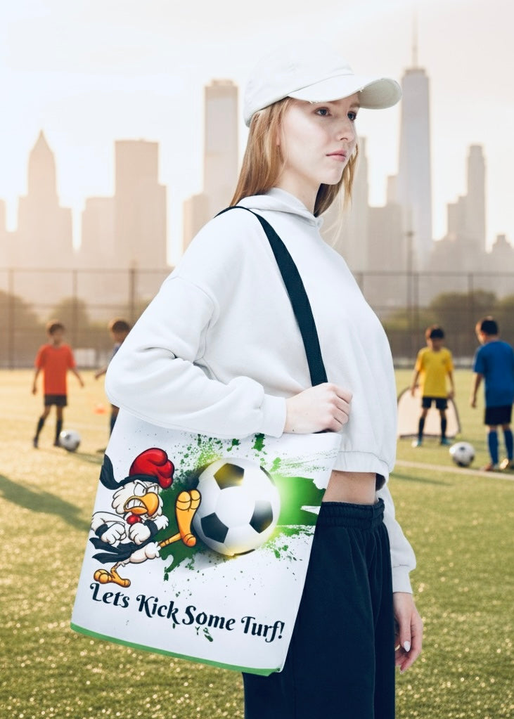 Soccer Tote Bag for Kids - Lets Kick Some Turf, Funny Sports Accessory