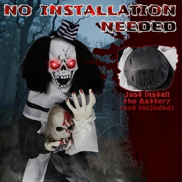 1.8ft Halloween Decoration Scary Clown, Sound-Actived Party Decor With Creepy Sound , Scary Haunted House Props For Indoor Party Home Table Garden Yard Lawn