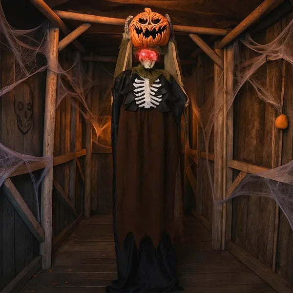 5.6ft Halloween Decorations Outdoor Life Size Animatronics Ghost With Pumpkin Head, Sound-Actived Party Decor With Creepy Sound , Scary Haunted House Props For Garden Yard Lawn