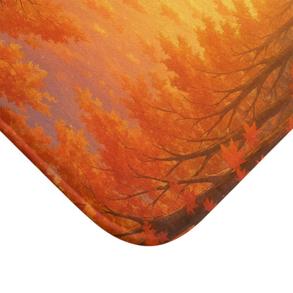 Fall Forest Friends Bath Mat, Cute Cat and Bear Design, Autumn Decor, Pet Lover Gift, Cozy Home Accessory