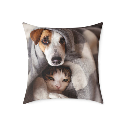 Square Pillow - Cozy Dog and Cat Design for Pet Lovers | Animal Decor, Home Gift, Living Room Accents