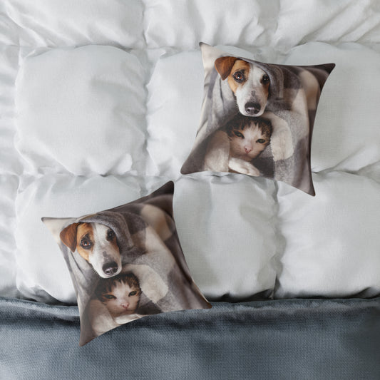 Square Pillow - Cozy Dog and Cat Design for Pet Lovers | Animal Decor, Home Gift, Living Room Accents