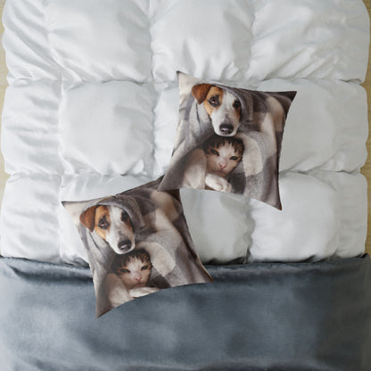 Square Pillow - Cozy Dog and Cat Design for Pet Lovers | Animal Decor, Home Gift, Living Room Accents