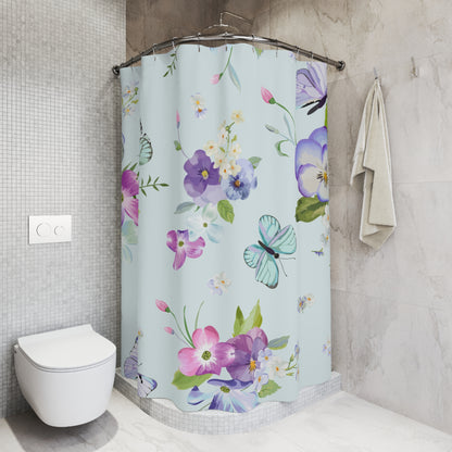 Floral Shower Curtain, Vibrant Bathroom Decor, Butterfly Design, Boho Bathroom, Nature-Inspired Home Accessories, Gift for Nature Lovers