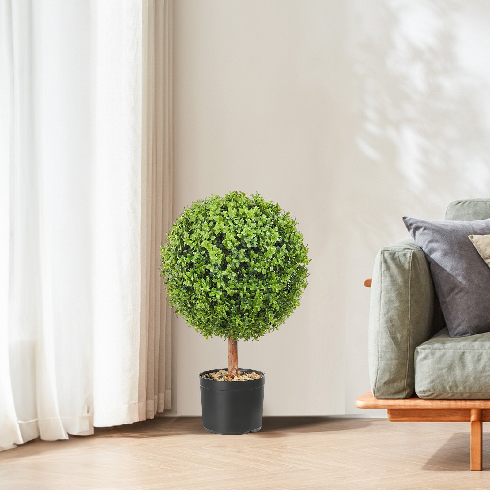 2x Artificial Boxwood Ball 40,6cm Garden Deco Boxwood In Flowerpot Ball Artificial Boxwood Ball Artificial Plant Made Of PE, Wood, PP Incl. 4 Pcs. Decorative Butterflies,10 Pcs. Replacement