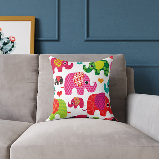 Canvas Pillow - Colorful Elephant Decor, Nursery Decor, Animal Lover Gift