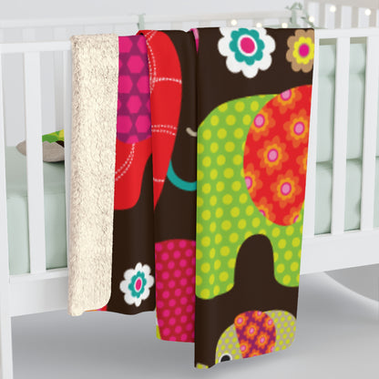 Colorful Elephant Sherpa Fleece Blanket | Soft Kids Throw & Nursery Decor