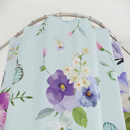 Floral Shower Curtain, Vibrant Bathroom Decor, Butterfly Design, Boho Bathroom, Nature-Inspired Home Accessories, Gift for Nature Lovers