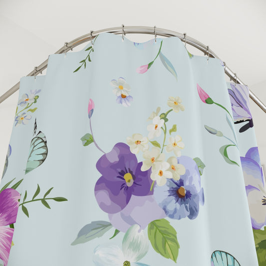 Floral Shower Curtain, Vibrant Bathroom Decor, Butterfly Design, Boho Bathroom, Nature-Inspired Home Accessories, Gift for Nature Lovers