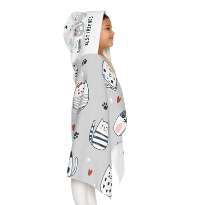 Cozy Cat-Themed Youth Hooded Towel | Best Friends Gift for Kids, Fun Bath Time Accessory, Pool Day, Beach Towel