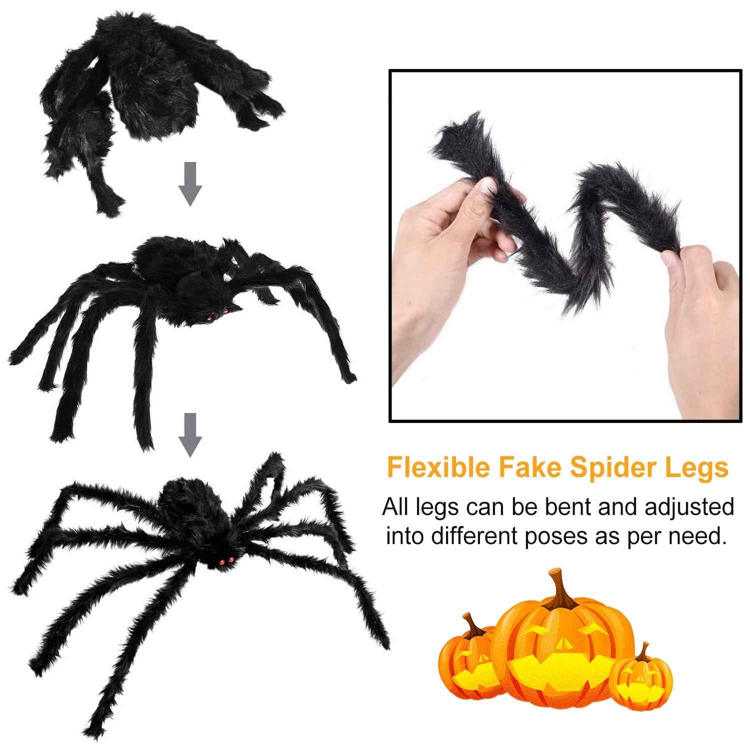 1Pc Halloween Decorations Spider Outdoor 49inch Halloween Spider With 126 Inch Tarantula Mega Spider Web Hairy Poseable Scary Spider Outdoor Yard Creepy Decor Spider Stretch Cobweb