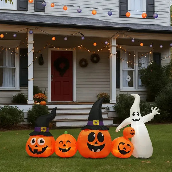 8FT Long Halloween Inflatables Pumpkins Ghost Outdoor Decorations, Blow Up Yard Decoration With Built-in LEDs Lighted For Lawn Garden Outside Indoor Decor