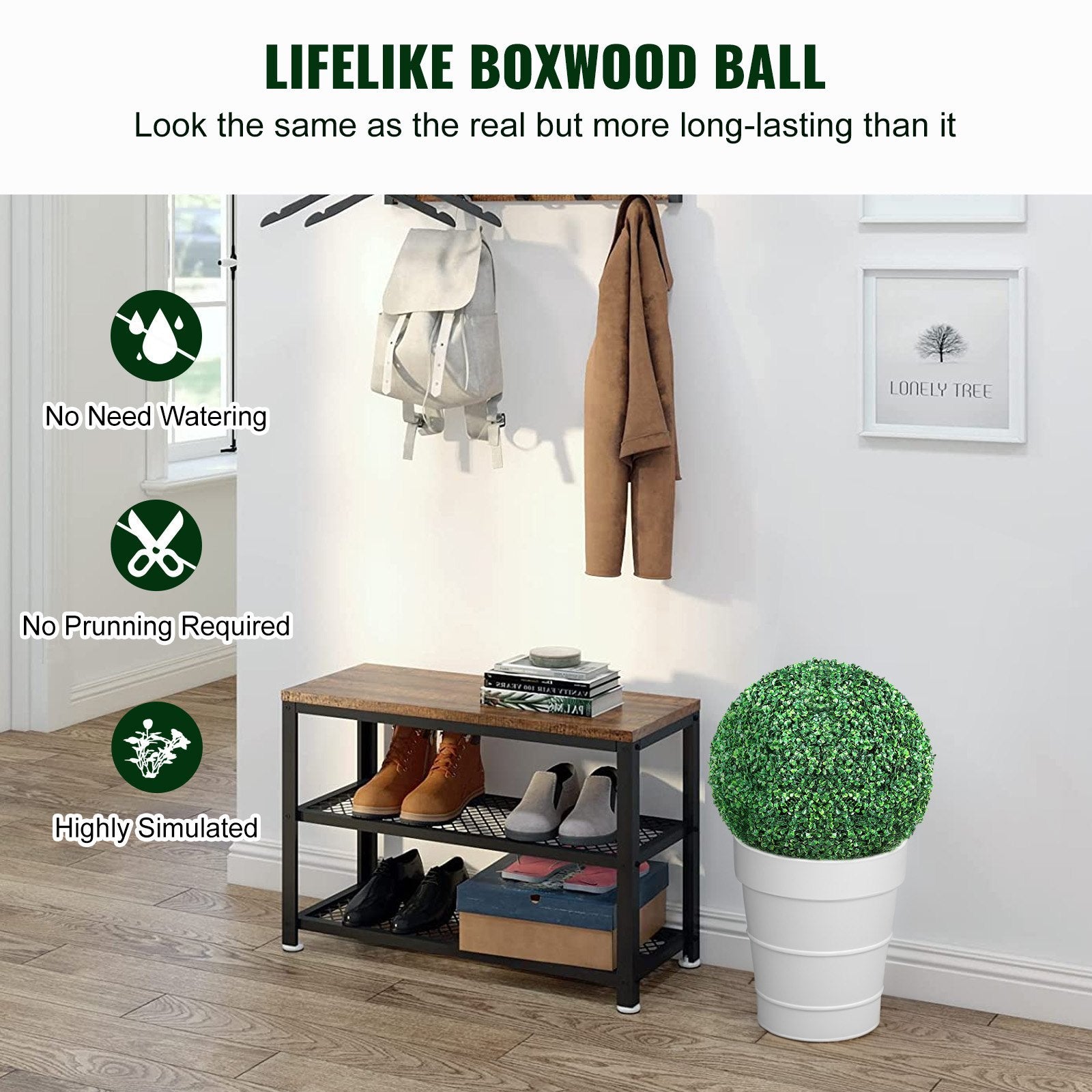 VEVOR Artificial Topiary Boxwood Trees, 20Tall  2 Pieces, Ball Shape Faux Topiary Plant, All Year Green Faux Plant Decorative Balls For Backyard, Balcony, Garden, Wedding, And Home