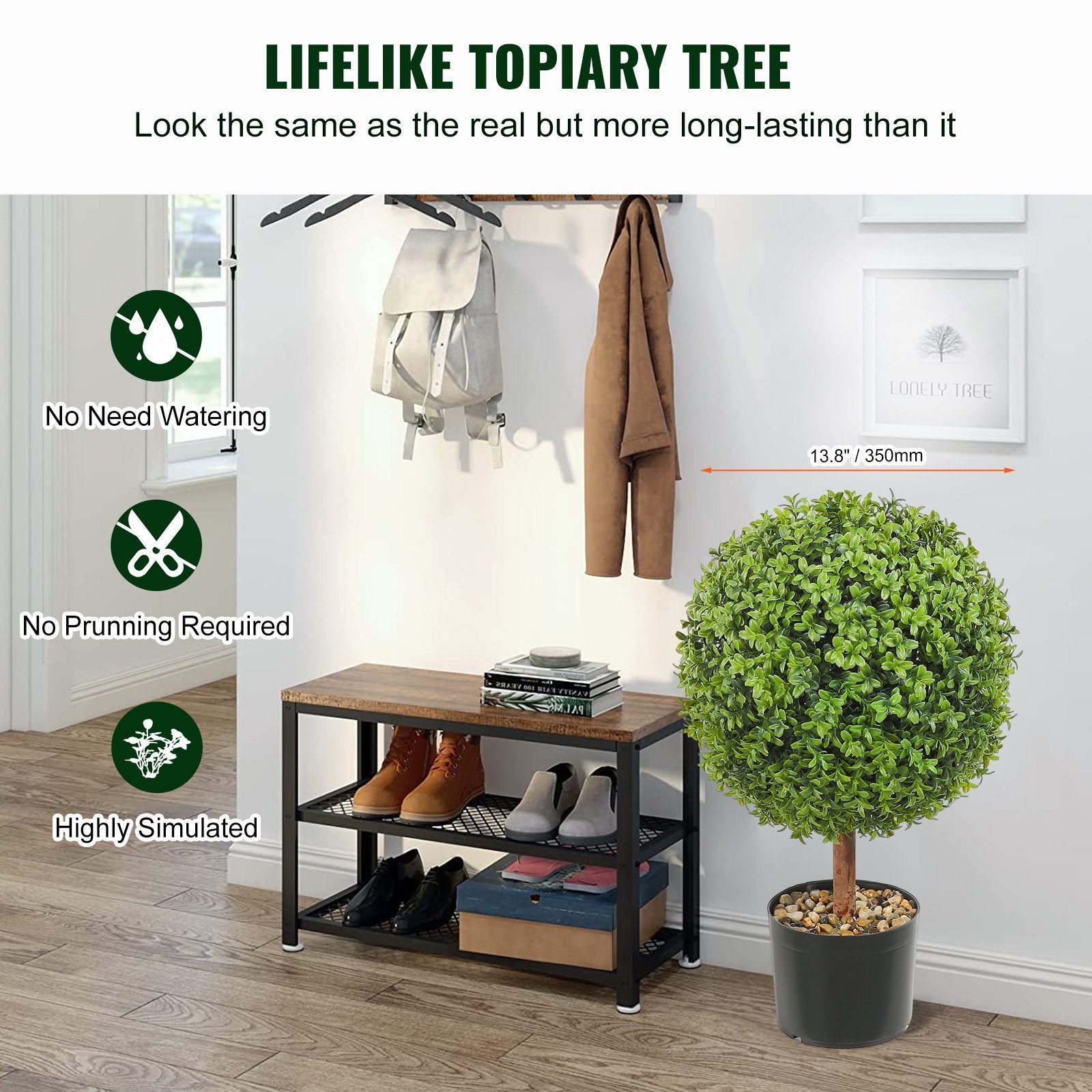 2x Artificial Boxwood Ball 40,6cm Garden Deco Boxwood In Flowerpot Ball Artificial Boxwood Ball Artificial Plant Made Of PE, Wood, PP Incl. 4 Pcs. Decorative Butterflies,10 Pcs. Replacement
