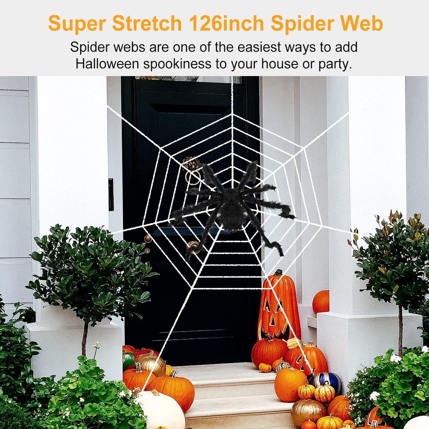 1Pc Halloween Decorations Spider Outdoor 49inch Halloween Spider With 126 Inch Tarantula Mega Spider Web Hairy Poseable Scary Spider Outdoor Yard Creepy Decor Spider Stretch Cobweb