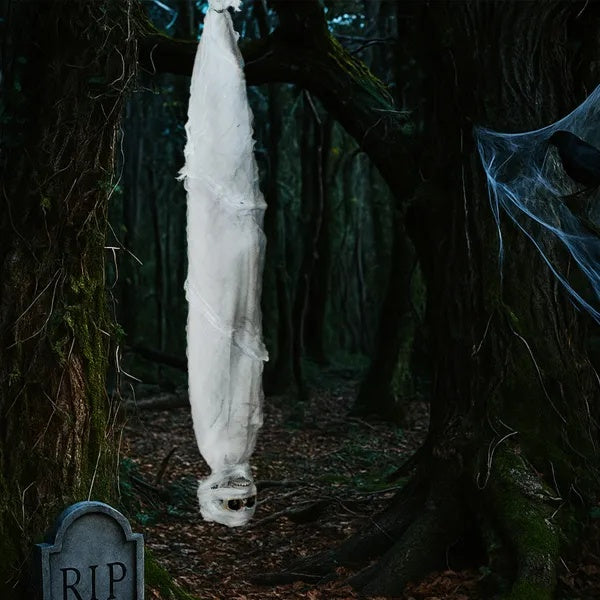3ft Halloween Animated Hanging Cocoon Corpse Decoration, Dead Body Prop With Motion & Horror Scream, Haunted House Indoor And Outdoor Decorations, Creepy Tree Hanging Decor