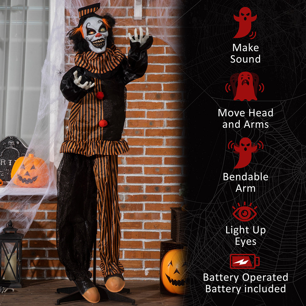 67inch Life Size Outdoor Halloween Decorations Talking Circus Clown, Animatronic Animated Prop, Decor With Sound And Motion Activated Light Up Eyes, Laughter