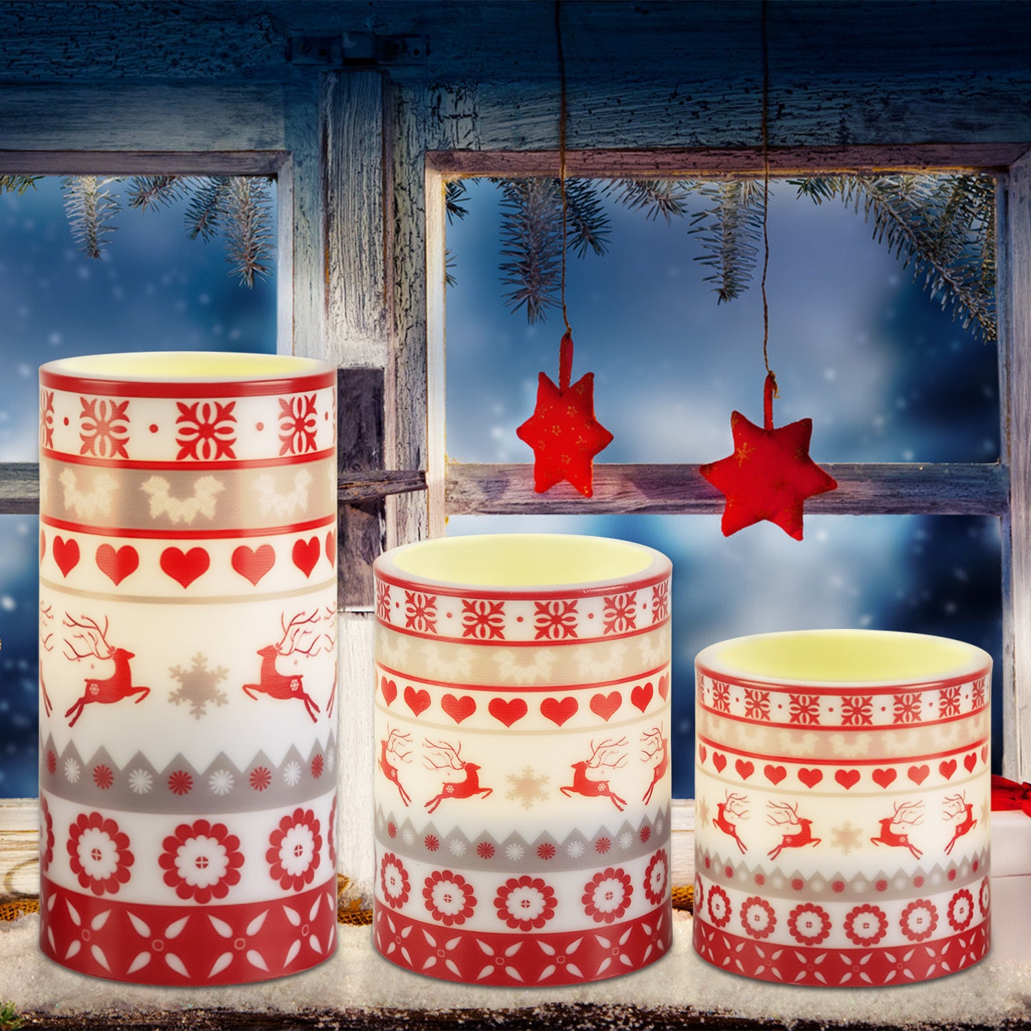 3-Pack Christmas Flameless LED Candles Deer Flickering Candle Lights Pillar Candles With 3 Lighting Modes Timer Remote Control