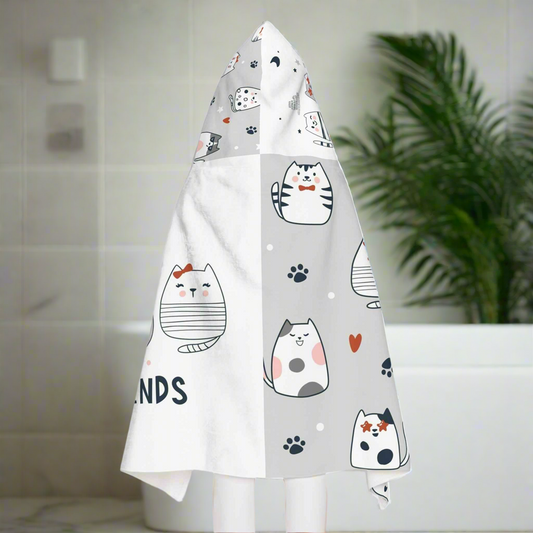 Cozy Cat-Themed Youth Hooded Towel | Best Friends Gift for Kids, Fun Bath Time Accessory, Pool Day, Beach Towel