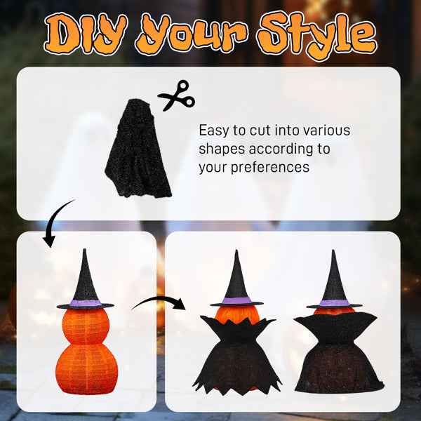2Packs 3FT Halloween Collapsible Lighted Pumpkin Decoration, 176 LED Pop-Up Pumpkin Lamp With Cape, Plug In Halloween Jack-O-Lantern With Metal Stand For Indoor Outdoor Garden Patio Party Decor