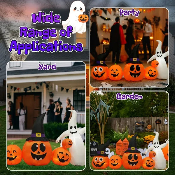8FT Long Halloween Inflatables Pumpkins Ghost Outdoor Decorations, Blow Up Yard Decoration With Built-in LEDs Lighted For Lawn Garden Outside Indoor Decor