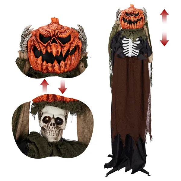 5.6ft Halloween Decorations Outdoor Life Size Animatronics Ghost With Pumpkin Head, Sound-Actived Party Decor With Creepy Sound , Scary Haunted House Props For Garden Yard Lawn