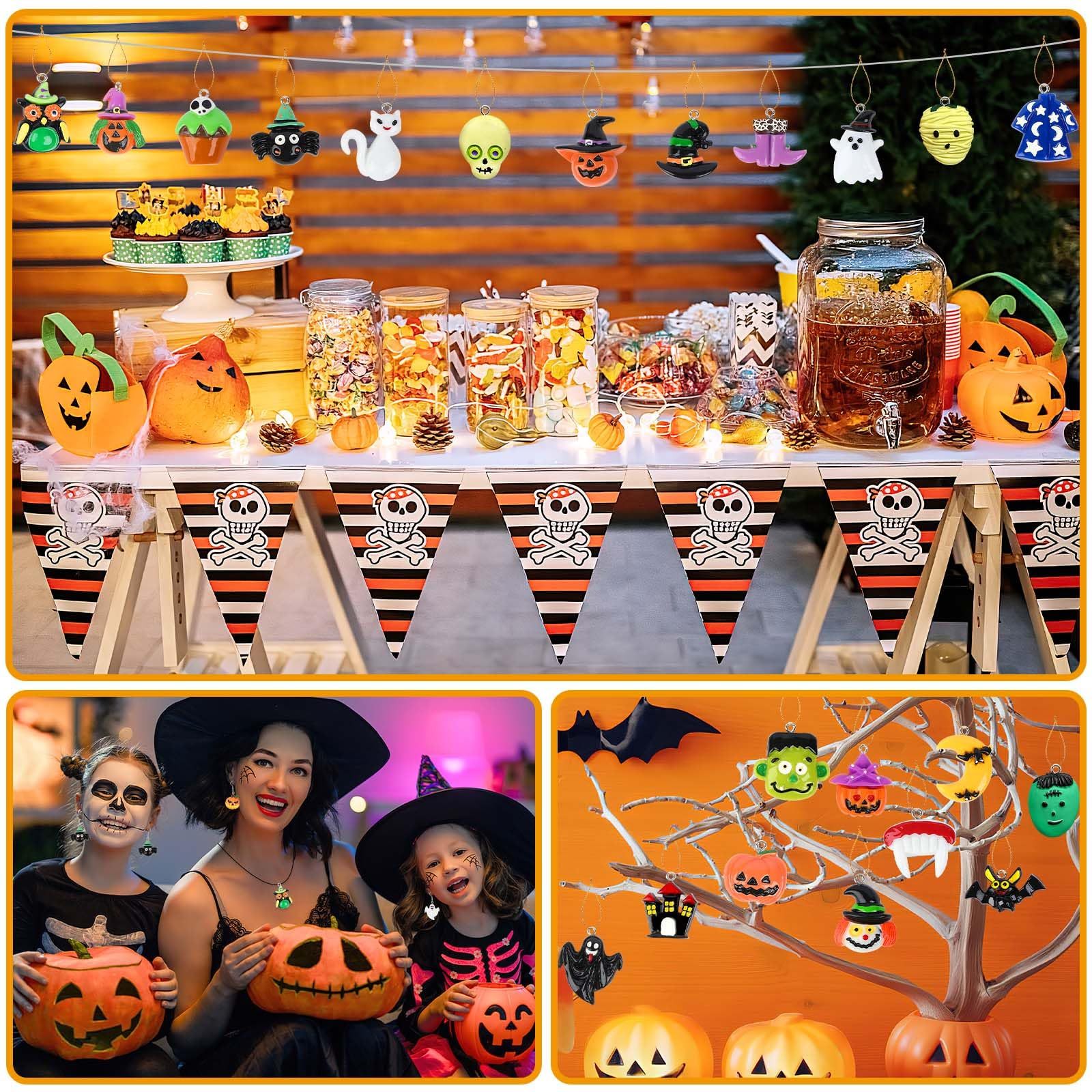 36PCS Mini Resin Halloween Ornaments - Tiny Hanging Decorations For Tree, Miniatures Figurines Charms With String, Resin Pendants For Party Decor, Small-Cannot Be Listed On Amazon Platform